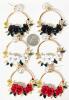 3 New Pairs of Pierced Floral Loop Faux Pearl Rhinestone Earrings, 2" Long - 2