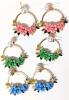 3 New Pairs of Pierced Floral Loop Faux Pearl Rhinestone Earrings, 2" Long