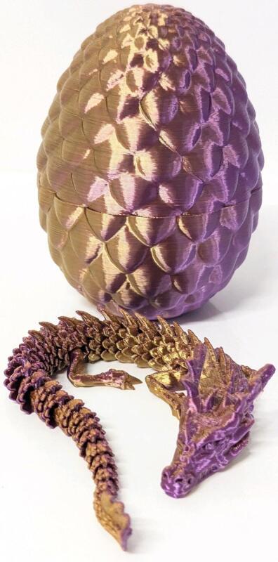 New Neat Dichromatic Articulated 3D Printed 7.75" Long Dragon With 3.75" Tall Storage Egg
