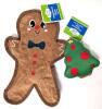2 New Dog Toys With Squeakers : Gingerbread Crinkle Flattie Toy 12.75" Long & Christmas Tree Plush Toy 6" Long