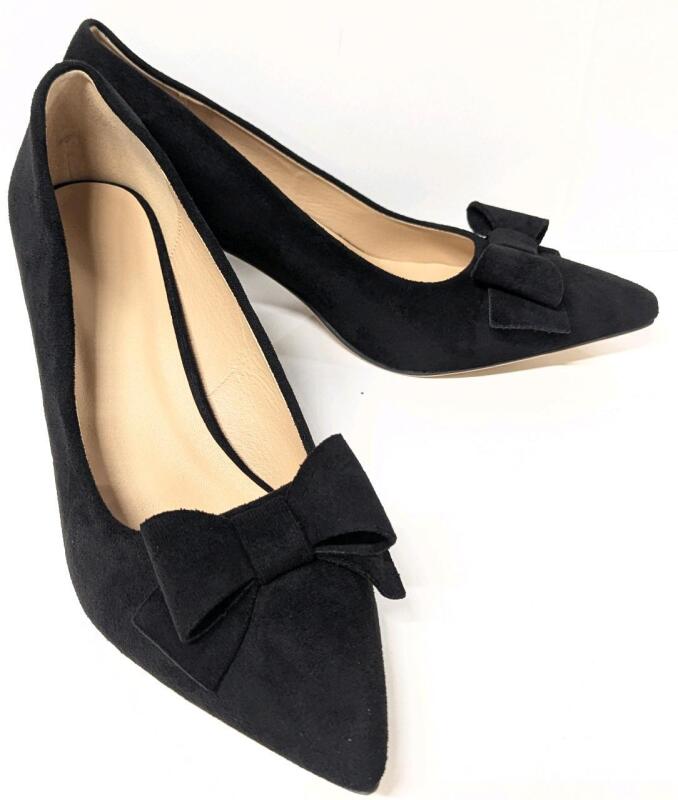 New Size 43 Women's Suede Bow Detail Block Heel Pumps