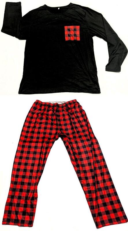 New Size Med Women's 2pc Long-Sleeve Pajama Top & Plaid Bottoms Set