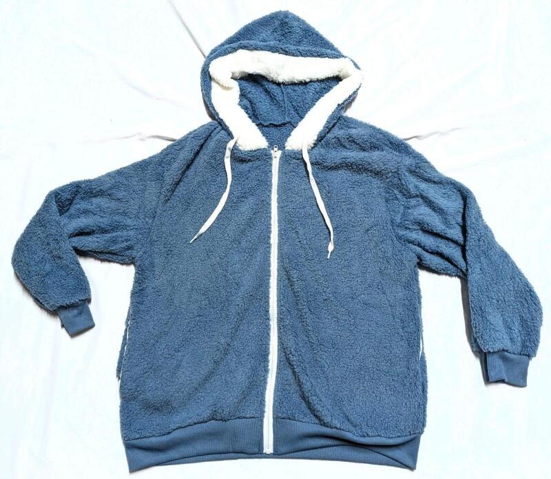 New Size LG Women's Super Fuzzy Teddy Bear-Style Zip-Up Hooded Sweater
