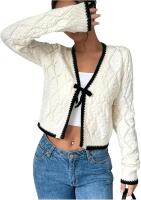 New Size Med Women's Bow Tie Front Cropped Cardigan Sweater