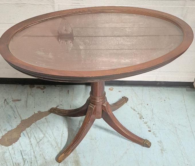 Vintage Wooden Coffee Table with Glass Top