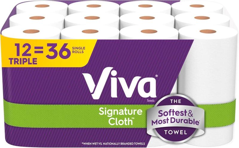 New Viva Signature Cloth Paper Towels, 12 Triple Rolls, 129 Sheets per Roll