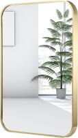 New JENBELY Brushed Gold Mirror, 20"x28" Rectangle Bathroom Mirror, Metal Frame Rectangle Corner Vanity Mirror, Wall Mounted Mirror for Modern, Living Room, Bedroom, Horizontal Or Vertical