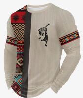 New Men&rsquo;s Size XXL Men's 3D Kokopelli Tribal Print Long Sleeve T-Shirt - Breathable Southwestern -Inspired (Turquoise/Red/Black/Khaki) - Round Neck Regular Fit 100% Polyester Machine Washable Stock Photos added