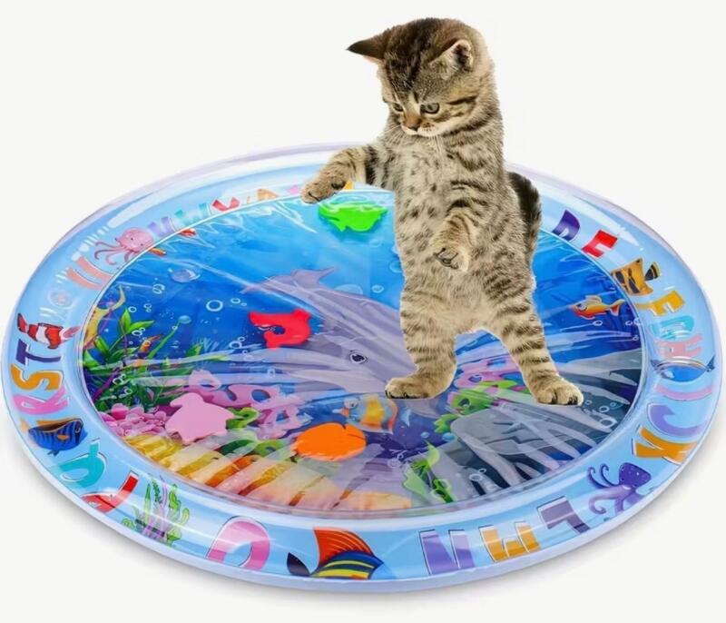 Interactive Water-Themed Cat Play Mat with Floating Fish Design - Durable PVC Non-Slip Floor Mat for Indoor Cats Easy to Clean & Durable Pet Toy Nail Clipping is recommended Approximately 25&rsquo;&rsquo; Stock photos added