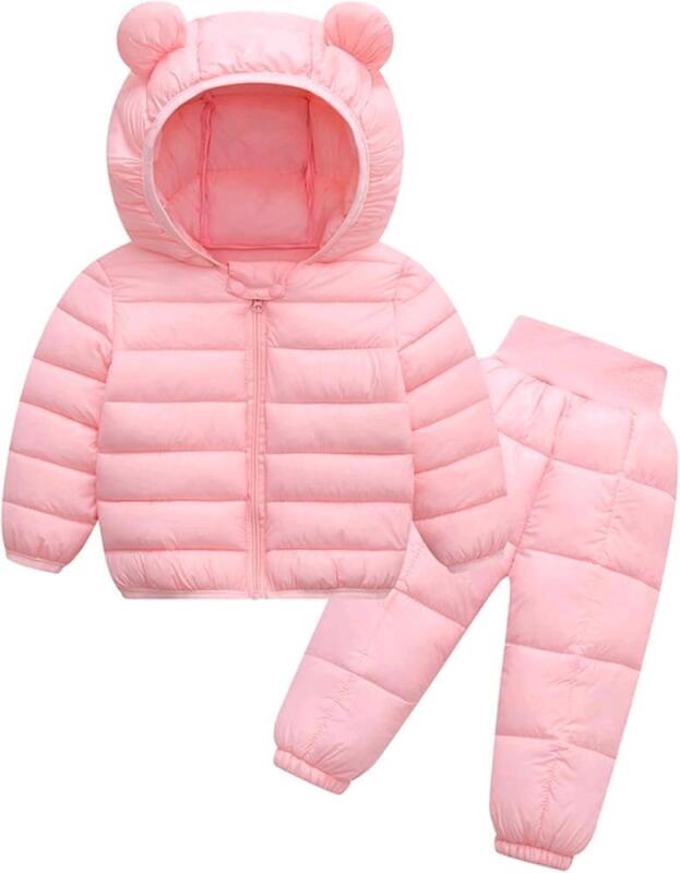 New Size 90 (1-2 Yrs) Toddler 2-Piece Powder Pink Teddy Bear Ears Snow Pants & Coat, Retails $55.99