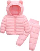 New Size 90 (1-2 Yrs) Toddler 2-Piece Powder Pink Teddy Bear Ears Snow Pants & Coat, Retails $55.99