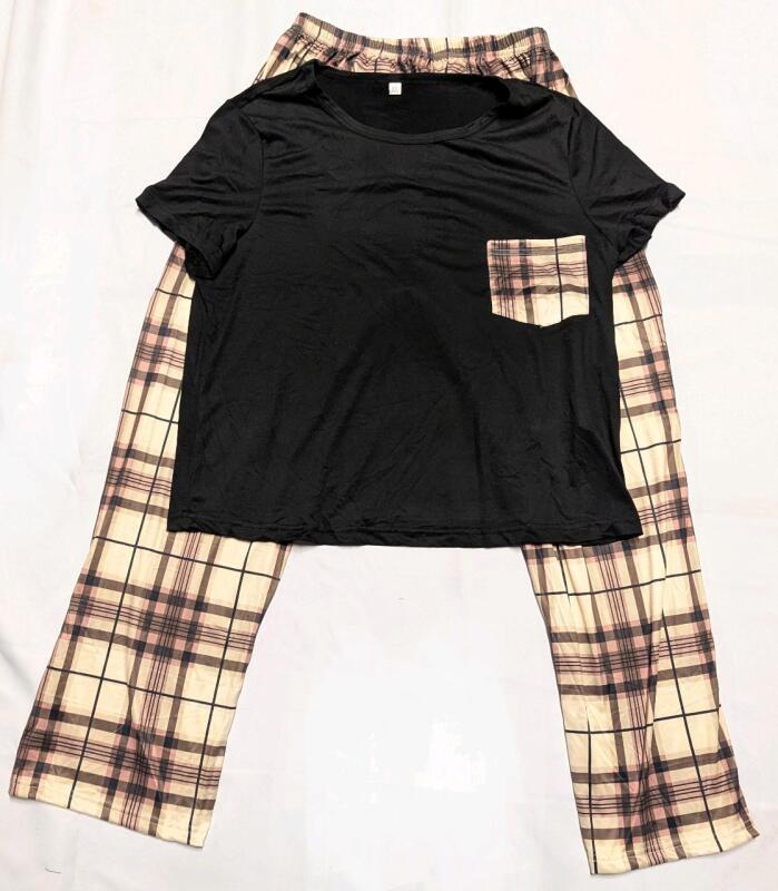 New Size XL Women's 2-Piece Plaid Pocket Short-Sleeve Pajama Set