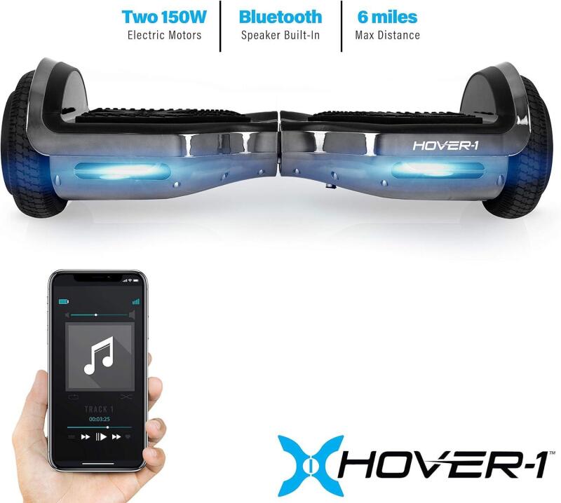 New Hover-1 Chrome Electric Self Balancing Hoverboard with 6 mph Max Speed, Dual 200W Motors, 6 Mile Range, and 6.5"Wheels Electric Hoverboard