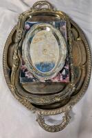 3 Silver plate/metal Platters. Smaller two are silver plate. Larger measures 22" Wide