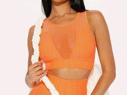 New - Women's Size Small LAsociety Active Wear The Best Assets Textured Sports Bra - Orange