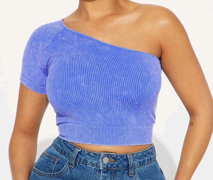 New - Women's Size S/M Fashion Nova Sammie Washed Shoulder Top , Blue