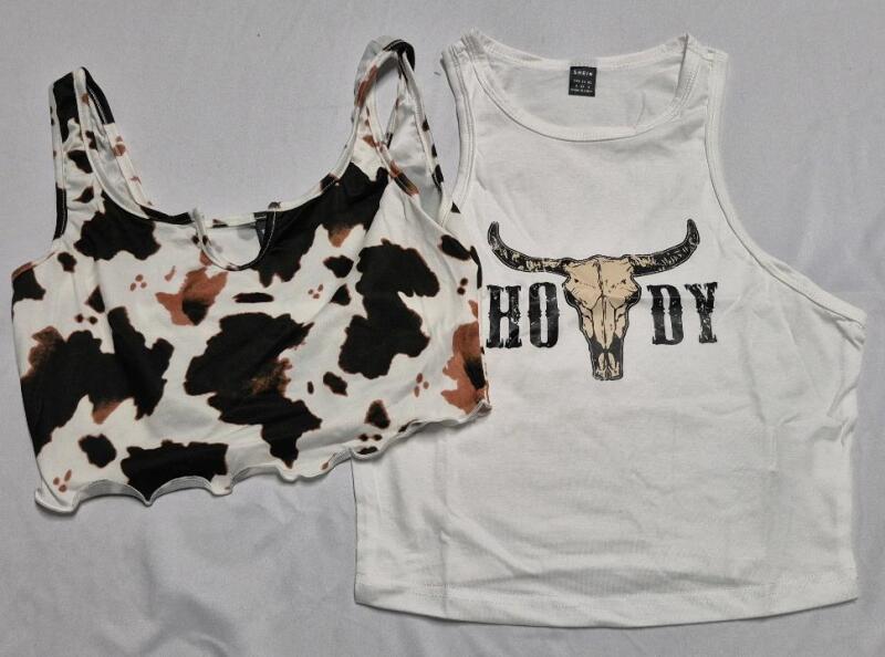 2 New sz Small Crop Tank Tops Howdy