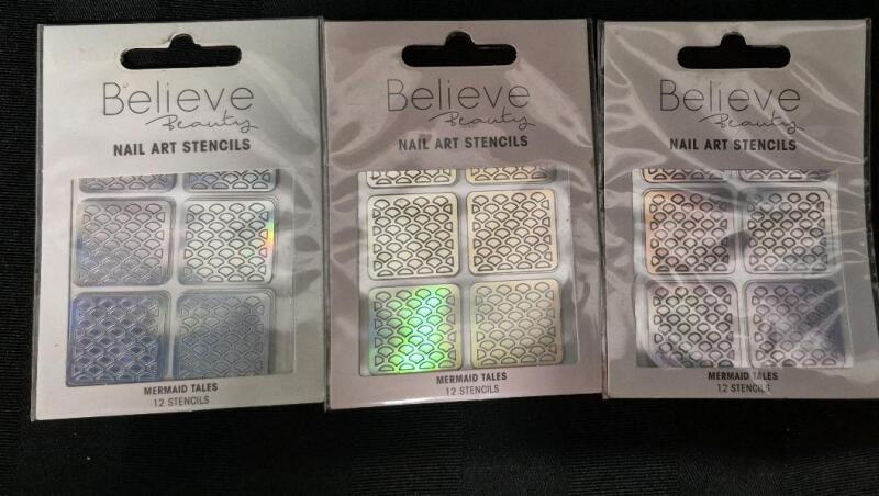 3 New Packs Believe Beauty Nail Art Stencils Mermaid Tails 12 Stencils/pack