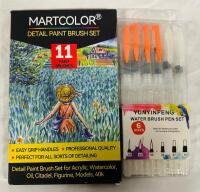 2 As-New Paintbrush Sets, Variously Sized Brushes, Includes Martcolor Detail Brush Set (11 Brushes) and Water Brush Pen Set (6 Brushes)