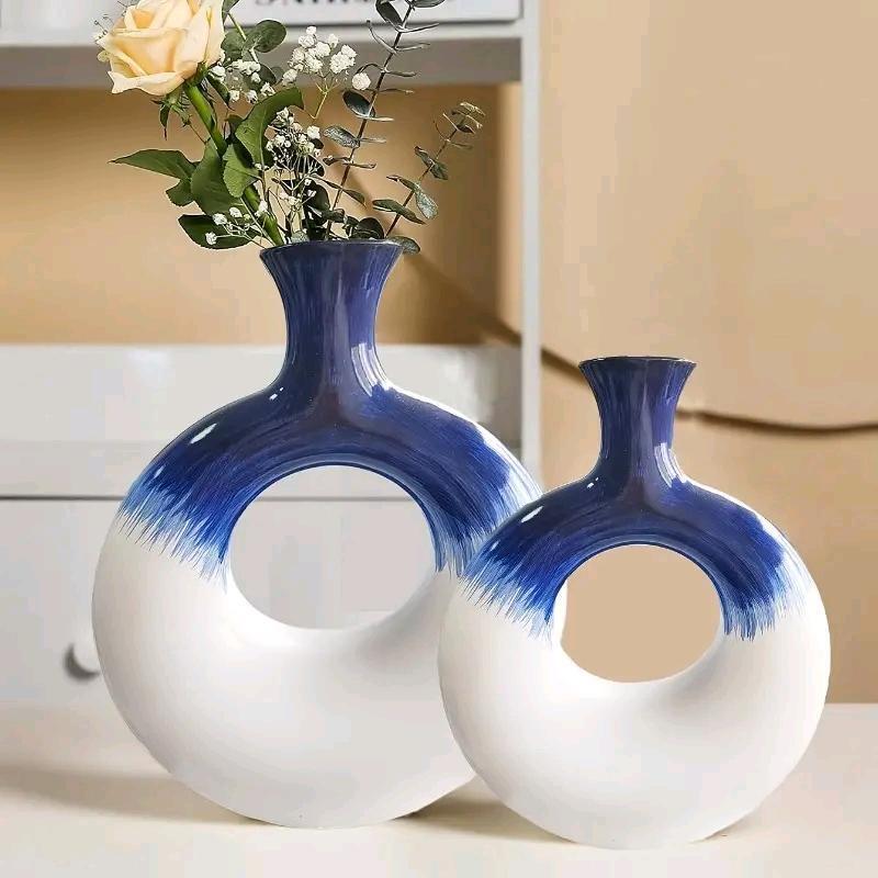 New Pair of Classic Donut Vases, 6.5" - 8" Tall
