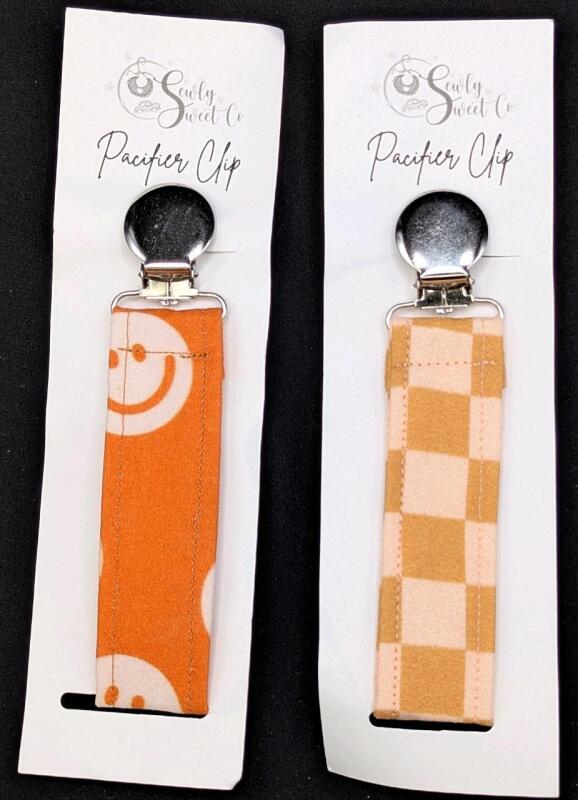 2 New Handmade SEWLY SWEET CO Pacifier Clips, 5" Long