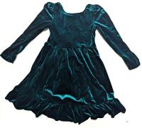 New Girl's Size 7Y Green Velvet Long-Sleeve Dress With Cascading Bows At Back