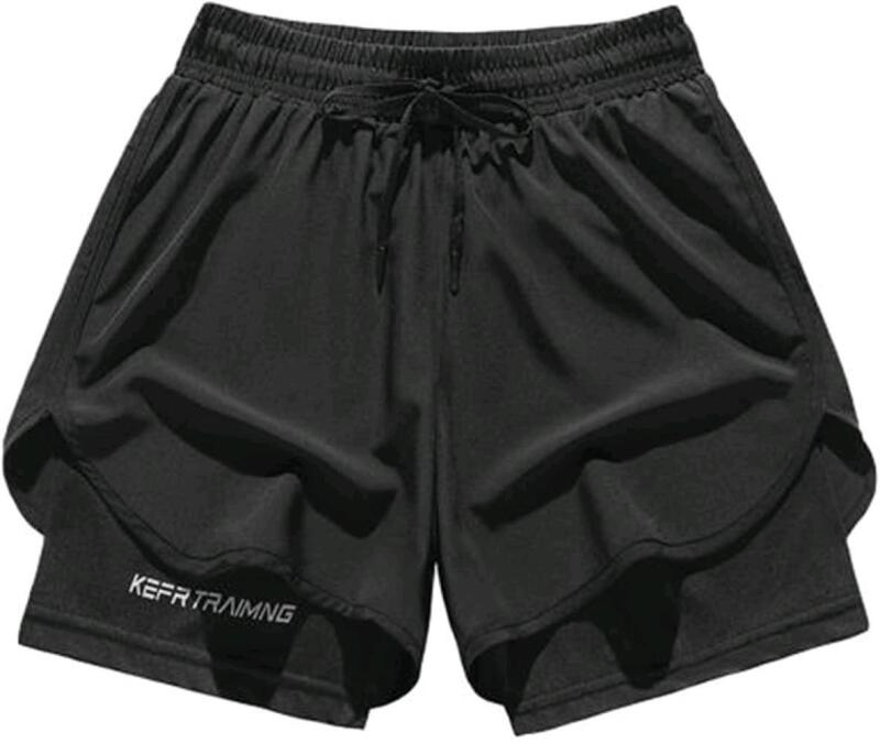 New Size LG Men's Elastic Waist Workout Quick Dry Shorts With Compression Liner