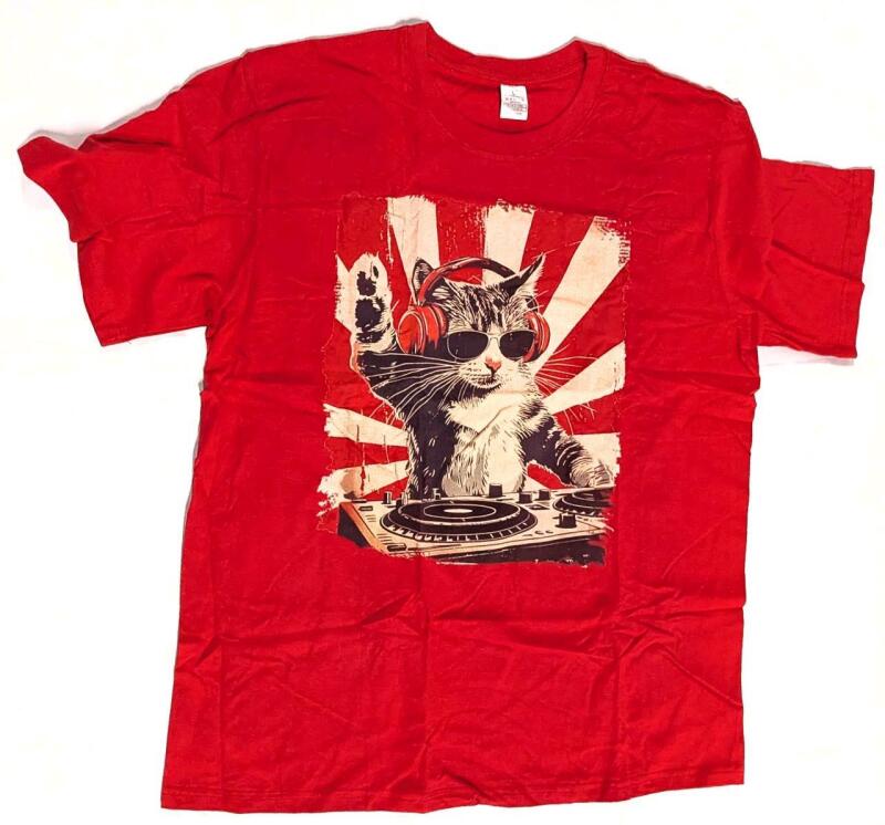 New Size LG Men's DJ Cat 100% Cotton T-Shirt
