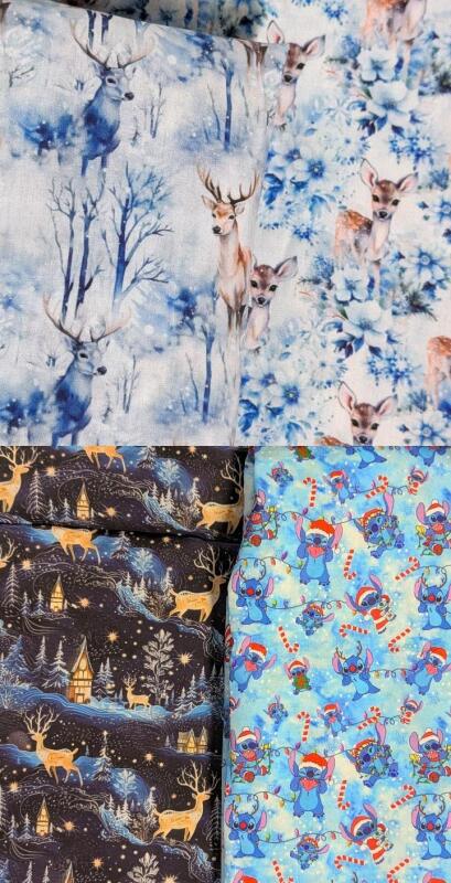 4 New Pieces of Printed Christmas Fabric Up To 120" &times; 60" : Deer, Fawn, Holiday Deer & Holiday STITCH (Unknown Fabric)