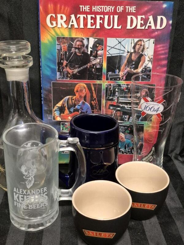 History of The Grateful Dead & Bar Glasses & Decanter Tallest 11"