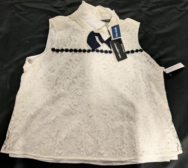 New Size 24W Women's Karl Langford Sleeveless Teir Blouse with Bowtie