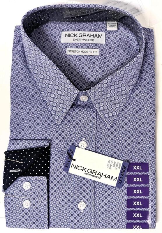 New Size 2XL Men's NICK GRAHAM Everywhere, Cotton Stretch Modern Fit Long Sleeve Shirt