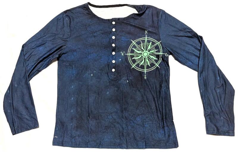 New Size LG Men's Nautical Compass Print Long-Sleeve Top