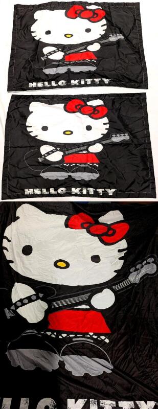 New Double Bed Size (138cm &times; 190cm) Punk Hello Kitty With Guitar Fitted Sheet & 2 Pillowcases