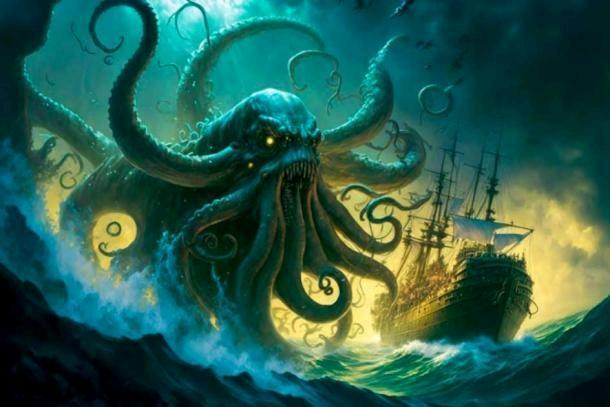 GIANT New 90.5" &times; 70.8" Cthulhu/Kraken Vs Ships Cloth Wall Hanging (Had to take Pics Folded, As It Was Just Too Big!)