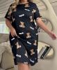 New Size 2XL Cute Nightdress Women's Bear & Letter Print Short Sleeve Crew Neck Sleep Dress 95% Polyester 5% Elastane Machine Washable Stock photos added - 3