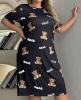 New Size 2XL Cute Nightdress Women's Bear & Letter Print Short Sleeve Crew Neck Sleep Dress 95% Polyester 5% Elastane Machine Washable Stock photos added - 4
