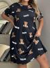 New Size 2XL Cute Nightdress Women's Bear & Letter Print Short Sleeve Crew Neck Sleep Dress 95% Polyester 5% Elastane Machine Washable Stock photos added - 5