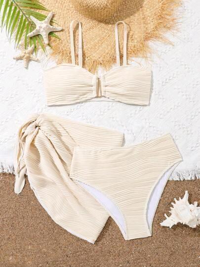 New Size 16Y Girl's 3-Piece Bikini Set: Top, Bottoms & Wrap
