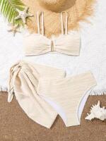 New Size 16Y Girl's 3-Piece Bikini Set: Top, Bottoms & Wrap