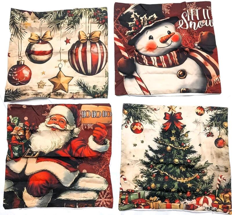 4 New Christmas Throw Pillow Covers, Zippered 17" &times; 16.5"