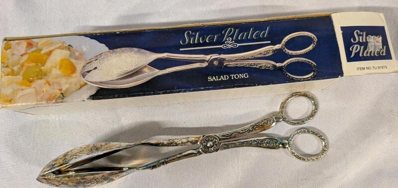 Silver Plated Salad Tongs. 8.25" Long