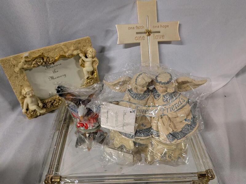 Home Decor Lot. Mirrored Tray, Angel Statues and More!