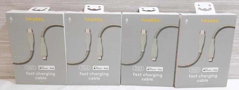 4 New Heyday Lightning to USB-C 6ft Fast Charging Cables