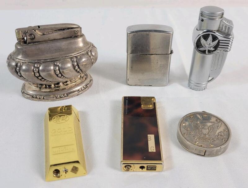 Six (6) Vintage Lighters . Includes Vintage Ronson " Crown " Table Lighter .