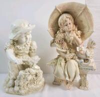 Two (2) Resin Garden Art Young Girls Decorative Figurines . Measures 14" & 16.5" tall .
