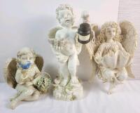 Three (3) Garden Art Resin Angels . Measures 9" to 15.5" tall .