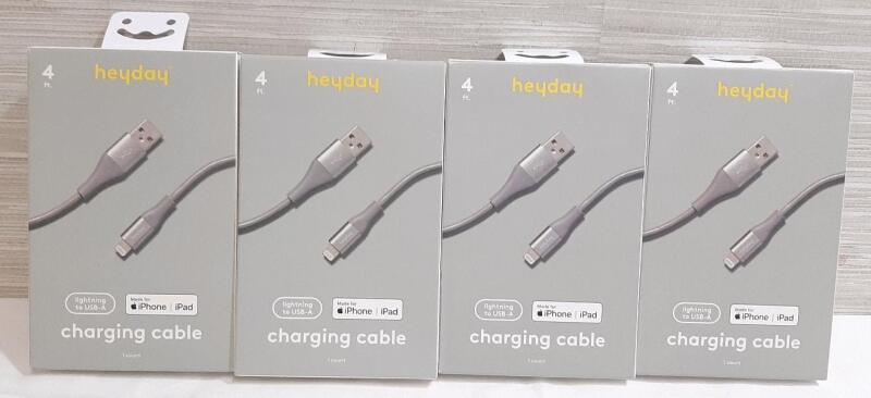 4 New Heyday Lightning to USB-A 4ft Charging Cables