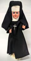 Fantastic Creepy Vintage 12" Catholic Nun Doll With Articulated Limbs, Crucifix, Stand & The Most Piercing Electric Blue "Sleepy" Eyes Ever!