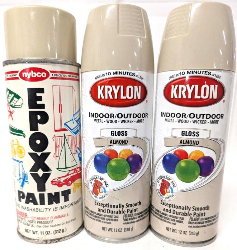 3 Spray Cans : NYBCO Epoxy Paint (Almond, 312g) + 2&times; KRYLON Indoor Outdoor Gloss (Almond 340g)